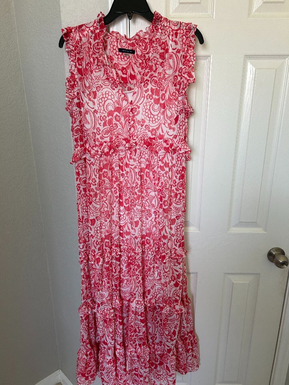 Tommy Hilfiger Red/White Floral Sleeveless Keyhole Printed Chiffon Dress-Size12